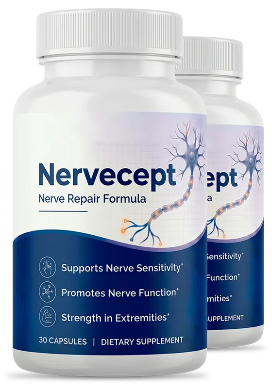 2 white Nervecept capsule bottles with the blue label