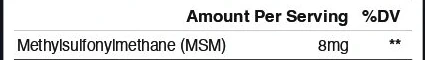 Close crop of the Nervecept Supplement Facts panel: the msm row with its amount per serving