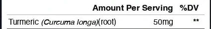 Close crop of the Nervecept Supplement Facts panel: the turmeric row with its amount per serving