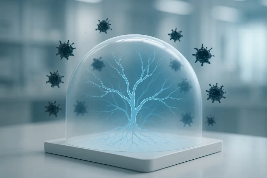 Brand illustration of a nerve inside a protective glow