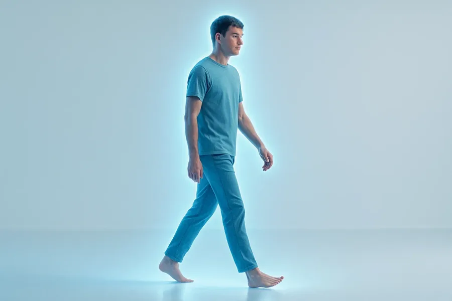 Brand illustration of a person walking outdoors